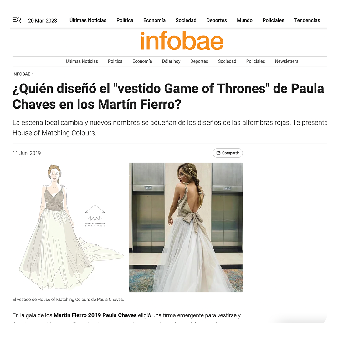 ¿Quién diseñó el "Vestido Game of Thrones" de Paula Chaves en los Martín Fierro?